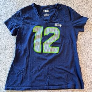 NFL | Women’s Seattle Seahawks “Fan” Cotton V-Neck Graphic Tee-Shirt, Size L